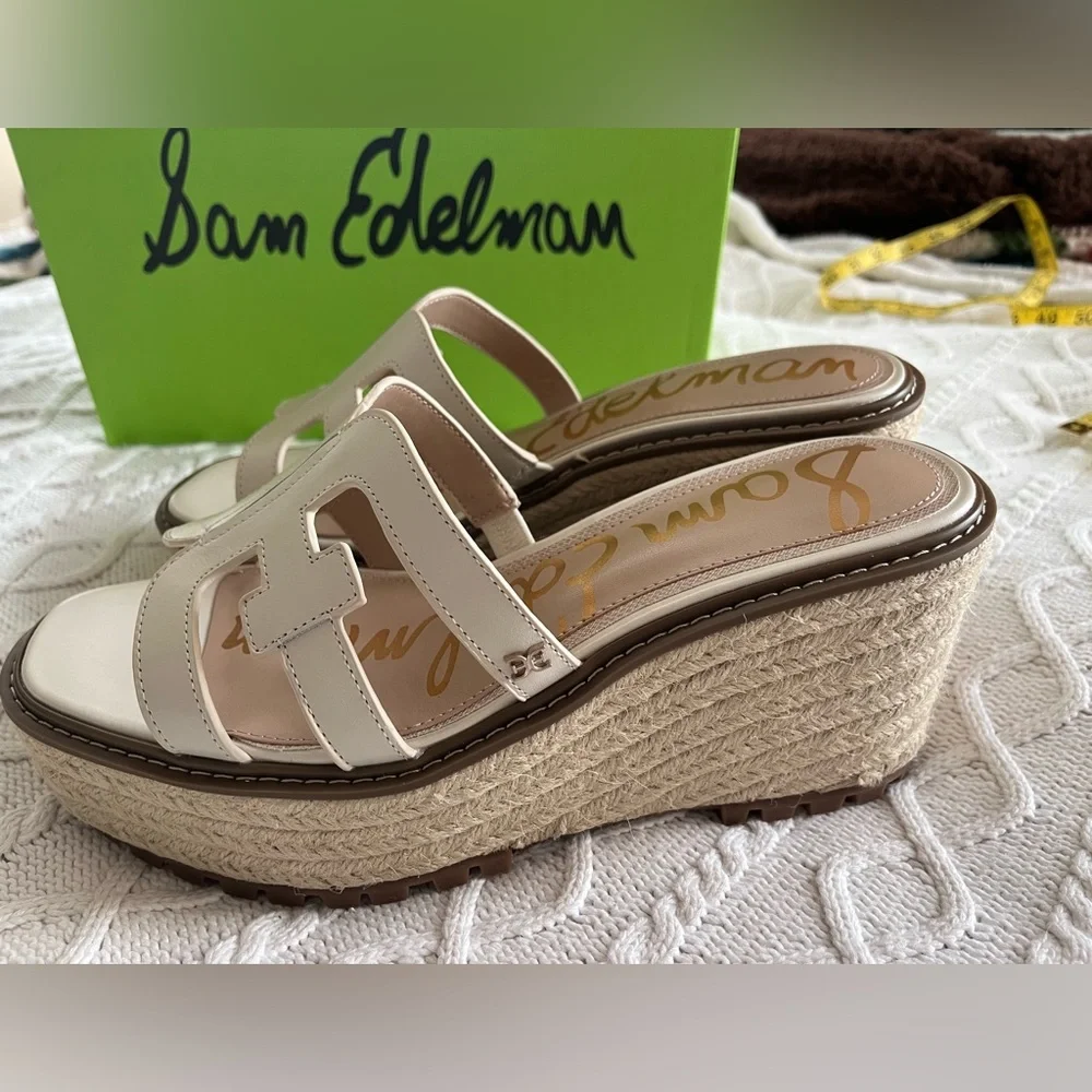 Sam Edelman Ivory Wedge Platform Slides Designer Women’s Size 9.5 - Picture 4 of 13